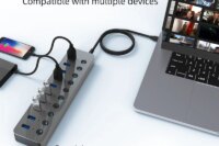 Blueendless USB Hub 3.0 7 ports 10 Port Aluminum Alloy Shell Splitter Split Switch Adapter 12V power adapter for PC Macbook lapt