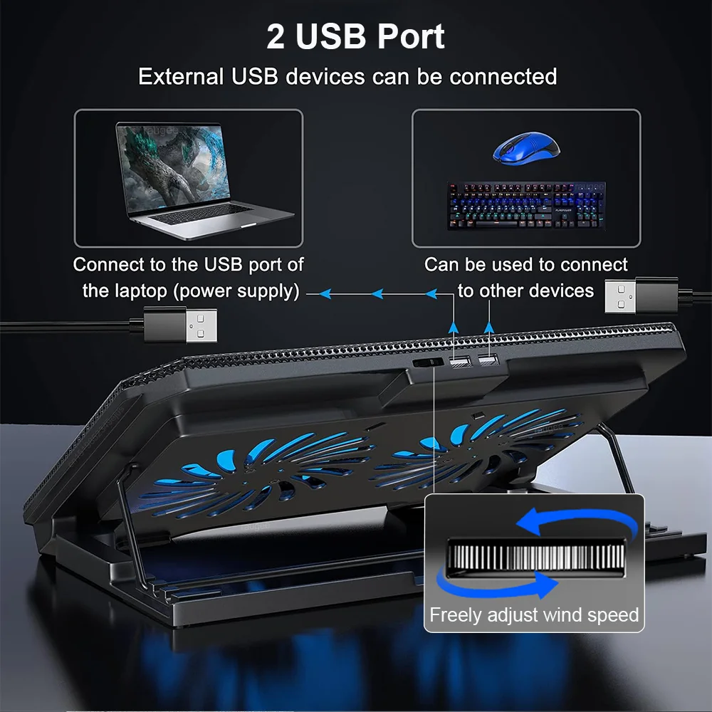 Gaming Laptop Cooler For Macbook Air Pro Dell 12-16 Inch Notebook Laptop Cooling Pad Wind 2 Fans Heat Sink Laptop Stand Radiator Gaming Laptop Cooler For Macbook Air Pro Dell 12-16 Inch Notebook Laptop Cooling Pad Wind 2 Fans Heat Sink Laptop Stand Radiator