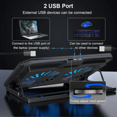 Gaming Laptop Cooler For Macbook Air Pro Dell 12-16 Inch Notebook Laptop Cooling Pad Wind 2 Fans Heat Sink Laptop Stand Radiator - Image 6