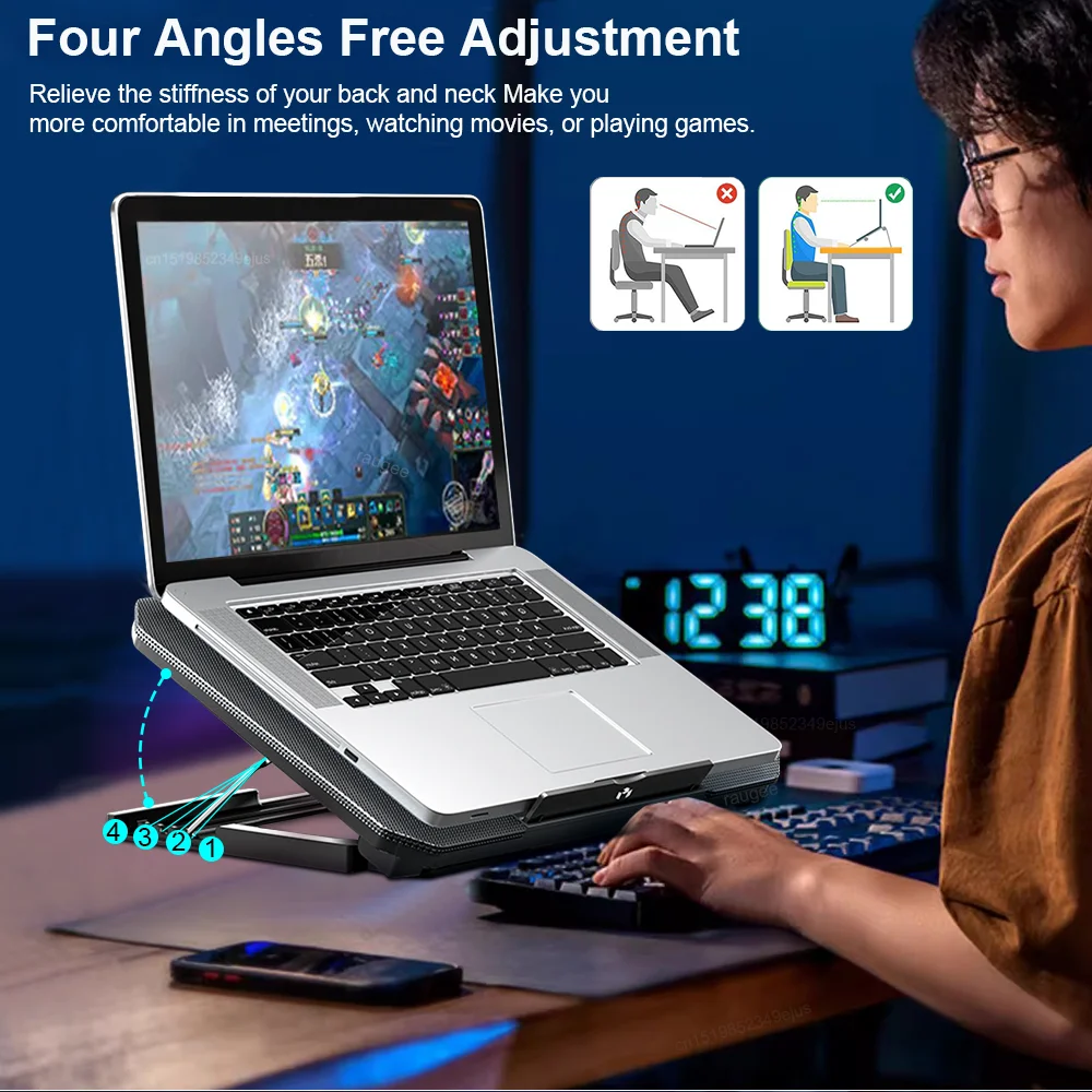 Laptop Cooler Fan Gaming Laptop Cooling Pad with Two USB Port Notebook Stand Base for Laptop Cooler Adjustable Angle Wind Speed