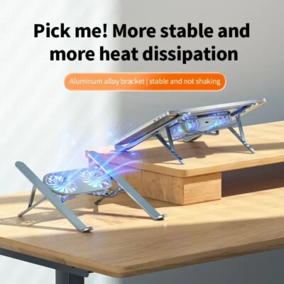 Laptop Cooler Base Stand Dual Fan Foldable Laptop Cooling Pad Portable Adjustable Notebook Stand for Macbook Tablet Cooler - Image 2