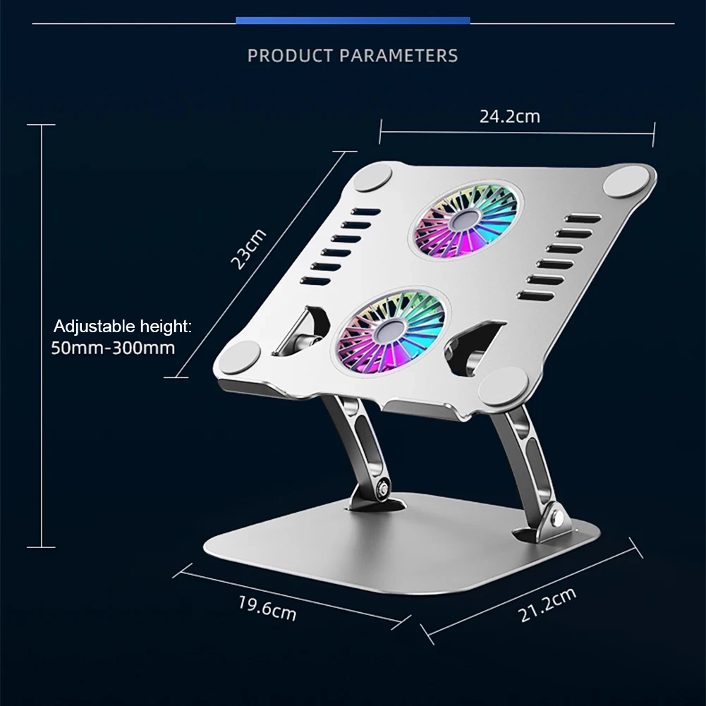Foldable Desktop Laptop Cooling Stand Adjustable Height with 2 Cooling Fan Notebook Riser Anti-slip for Notebook Up To 15.9 Inch