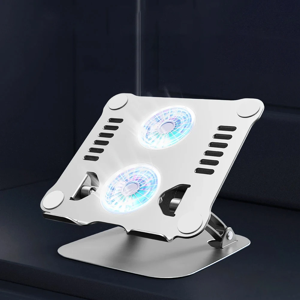 Foldable Desktop Laptop Cooling Stand Adjustable Height with 2 Cooling Fan Notebook Riser Anti-slip for Notebook Up To 15.9 Inch