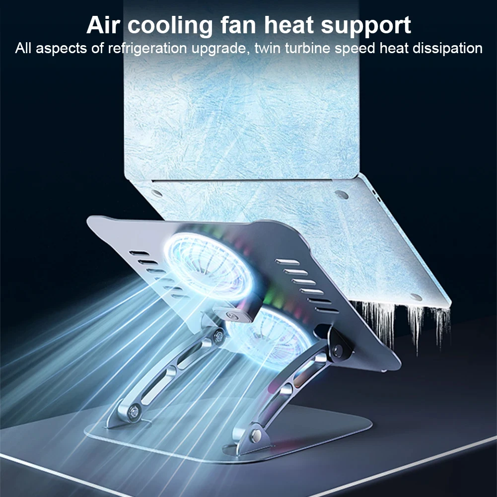 Foldable Desktop Laptop Cooling Stand Adjustable Height with 2 Cooling Fan Notebook Riser Anti-slip for Notebook Up To 15.9 Inch