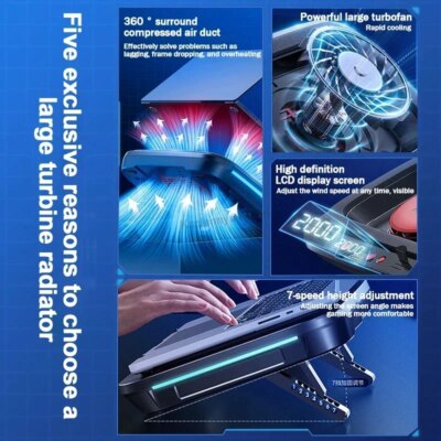 MEMO FL08 7 Angle Adjustable Notebook Powerful Fan Cooling Pad for 14-19'' Game Laptop Cooler Strong Wind Kickstand Base Bracket - Image 6