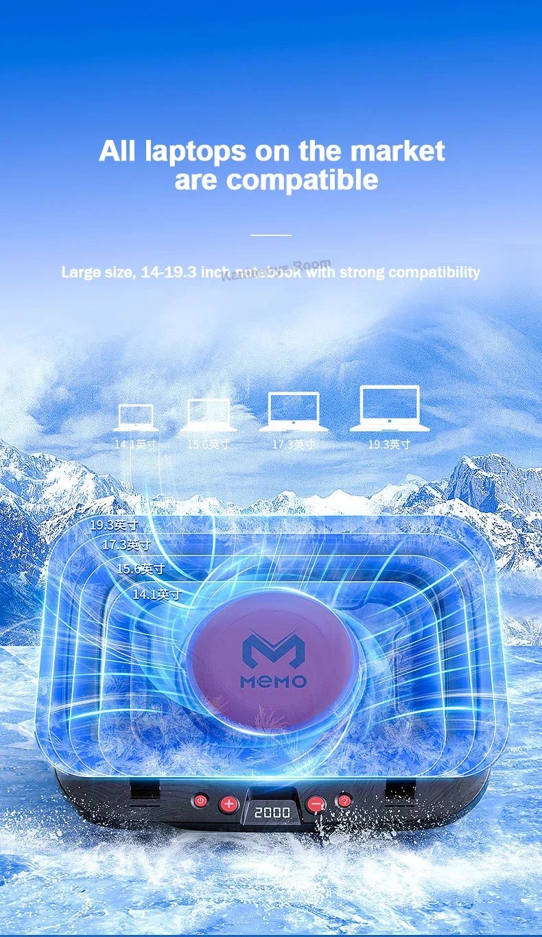 MEMO FL08 7 Angle Adjustable Notebook Powerful Fan Cooling Pad for 14-19'' Game Laptop Cooler Strong Wind Kickstand Base Bracket MEMO FL08 7 Angle Adjustable Notebook Powerful Fan Cooling Pad for 14-19'' Game Laptop Cooler Strong Wind Kickstand Base Bracket