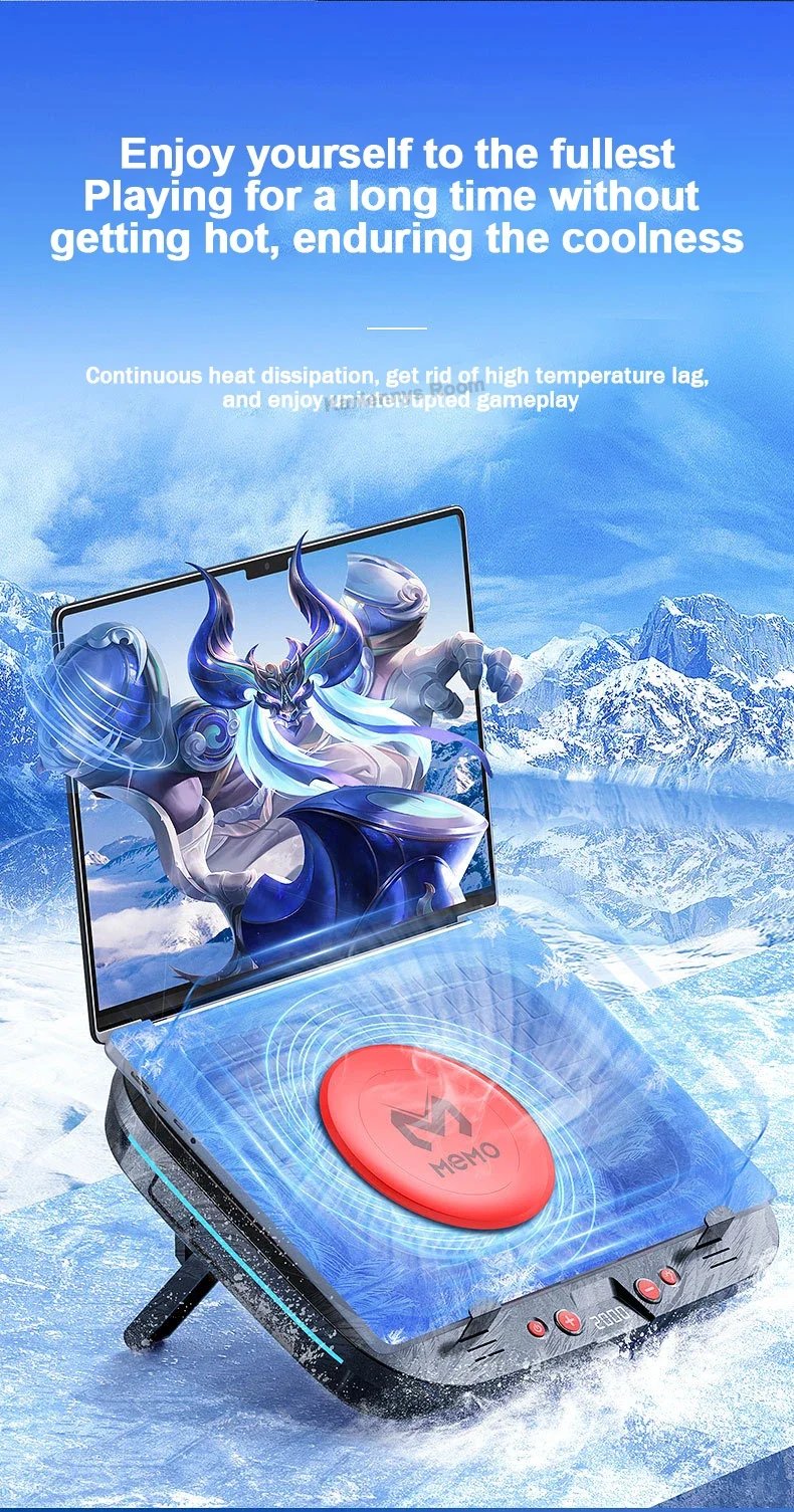 MEMO FL08 7 Angle Adjustable Notebook Powerful Fan Cooling Pad for 14-19'' Game Laptop Cooler Strong Wind Kickstand Base Bracket MEMO FL08 7 Angle Adjustable Notebook Powerful Fan Cooling Pad for 14-19'' Game Laptop Cooler Strong Wind Kickstand Base Bracket