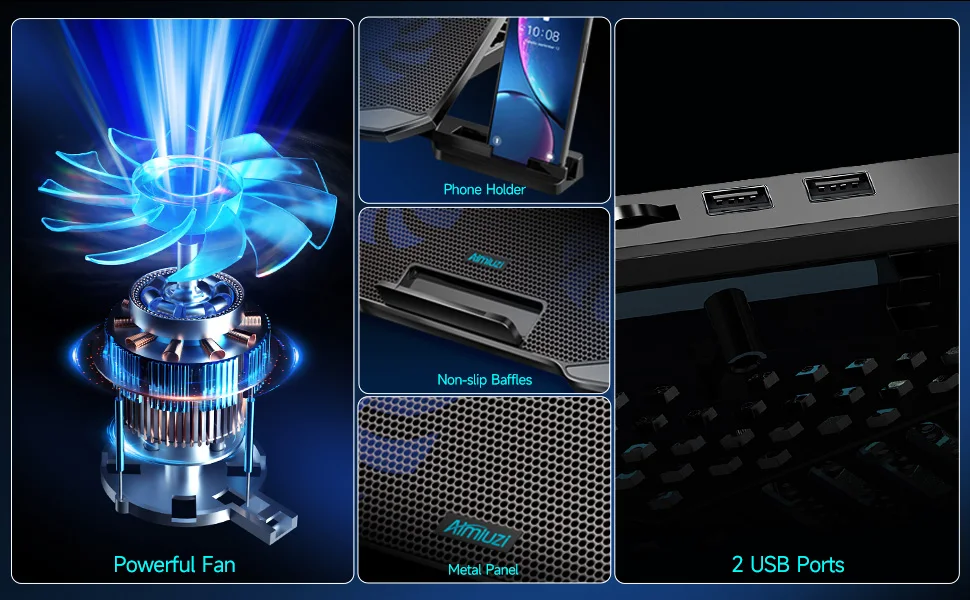COOLCOOLD Laptop Cooling pad for 12-17 Inch Laptop Cooler Stand, 5 quiet fans, 5 Angle Adjustable with phone holder COOLCOOLD Laptop Cooling pad for 12-17 Inch Laptop Cooler Stand, 5 quiet fans, 5 Angle Adjustable with phone holder
