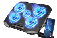 COOLCOOLD Laptop Cooling pad for 12-17 Inch Laptop Cooler Stand, 5 quiet fans, 5 Angle Adjustable with phone holder
