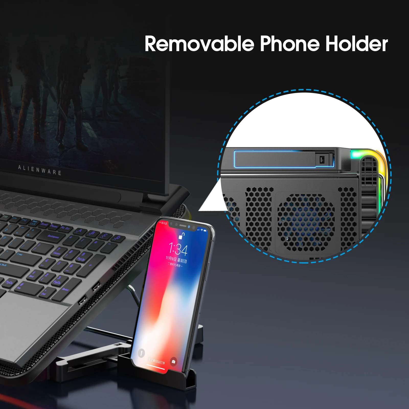 Coolcold 15.6-17.3inch Laptop Cooling Pad with 6 Quiet Fans,7 Height Wind Speed Adjustable,Laptop Cooer With Mobile Phone holder Coolcold 15.6-17.3inch Laptop Cooling Pad with 6 Quiet Fans,7 Height Wind Speed Adjustable,Laptop Cooer With Mobile Phone holder