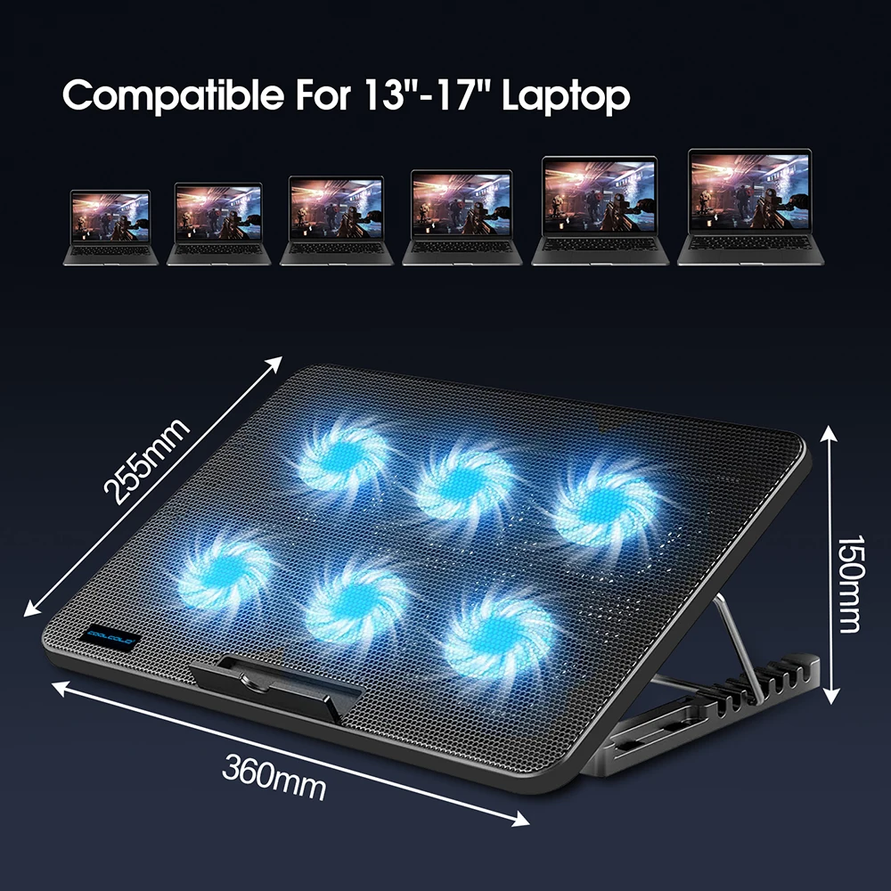 Coolcold 15.6-17.3inch Laptop Cooling Pad with 6 Quiet Fans,7 Height Wind Speed Adjustable,Laptop Cooer With Mobile Phone holder Coolcold 15.6-17.3inch Laptop Cooling Pad with 6 Quiet Fans,7 Height Wind Speed Adjustable,Laptop Cooer With Mobile Phone holder