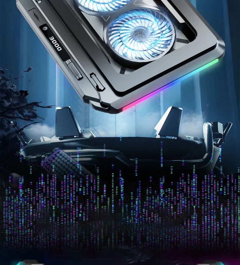 D17 5 Angle Adjustable Notebook Gaming Stand Cooler with RGB Colorful Light Heat Dissipation Bracket 15-21'' Laptop Cooling Pad