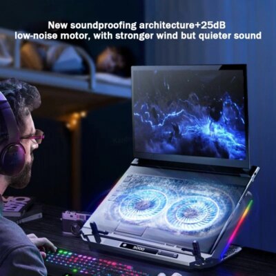D17 5 Angle Adjustable Notebook Gaming Stand Cooler with RGB Colorful Light Heat Dissipation Bracket 15-21'' Laptop Cooling Pad - Image 6