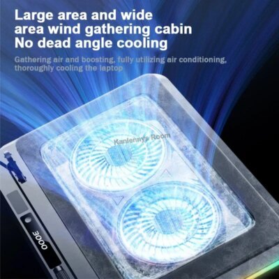 D17 5 Angle Adjustable Notebook Gaming Stand Cooler with RGB Colorful Light Heat Dissipation Bracket 15-21'' Laptop Cooling Pad - Image 2