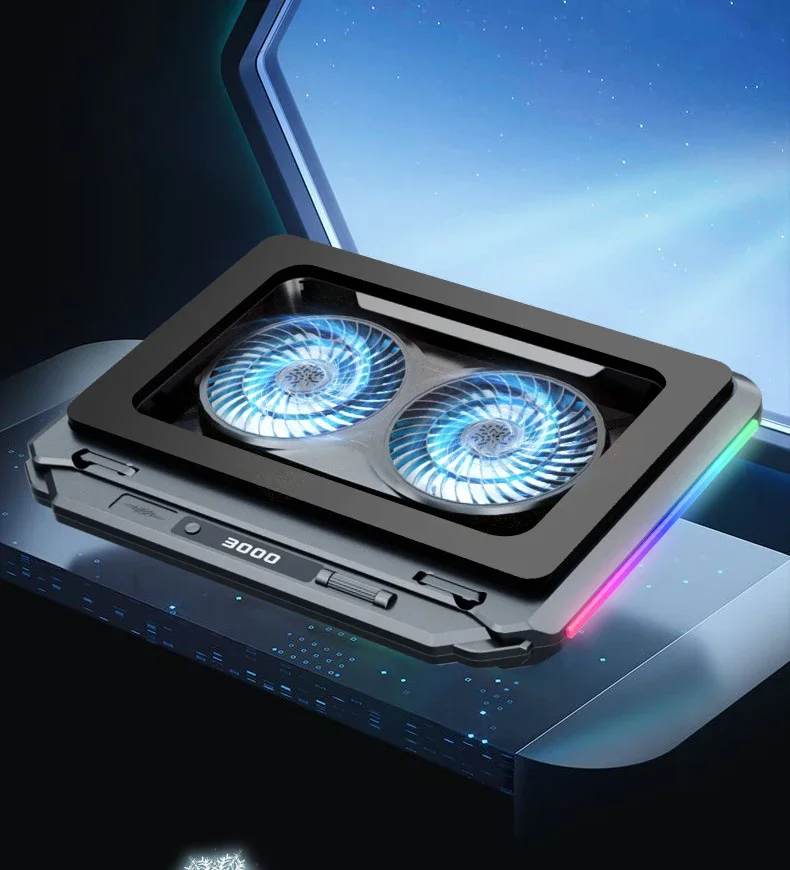 D17 5 Angle Adjustable Notebook Gaming Stand Cooler with RGB Colorful Light Heat Dissipation Bracket 15-21'' Laptop Cooling Pad