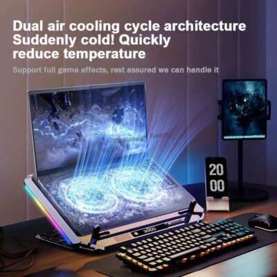 D17 5 Angle Adjustable Notebook Gaming Stand Cooler with RGB Colorful Light Heat Dissipation Bracket 15-21'' Laptop Cooling Pad - Image 5