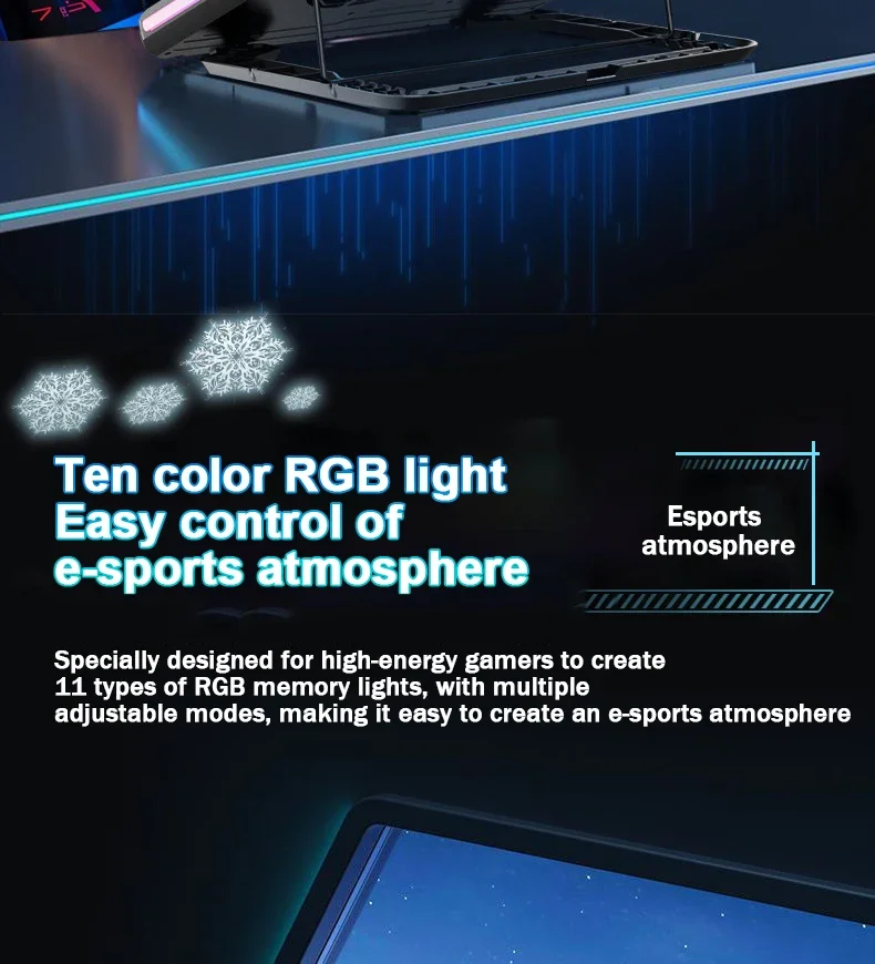 D17 5 Angle Adjustable Notebook Gaming Stand Cooler with RGB Colorful Light Heat Dissipation Bracket 15-21'' Laptop Cooling Pad