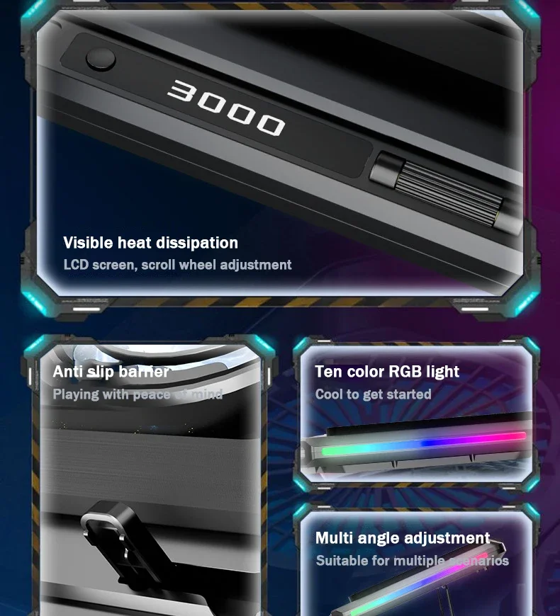 D17 5 Angle Adjustable Notebook Gaming Stand Cooler with RGB Colorful Light Heat Dissipation Bracket 15-21'' Laptop Cooling Pad
