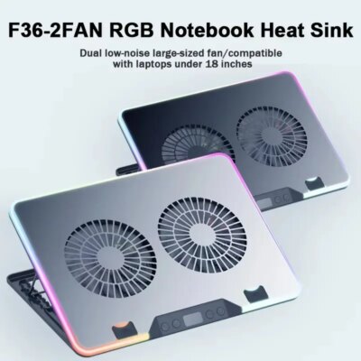 F36 HD Temperature Display RGB Gaming Laptop Air-cooler Cooling Stand Notebook Bracket w/ 2 Fans Suit for 11-17'' Laptop Holder - Image 2