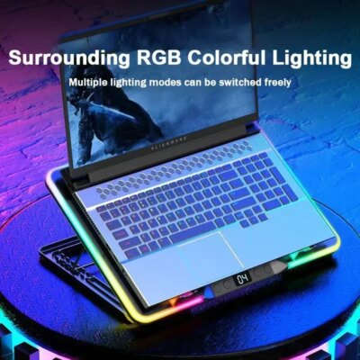 F36 HD Temperature Display RGB Gaming Laptop Air-cooler Cooling Stand Notebook Bracket w/ 2 Fans Suit for 11-17'' Laptop Holder - Image 4