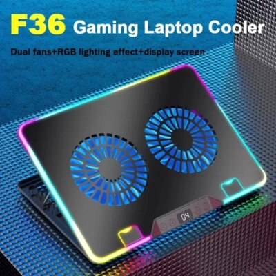 F36 HD Temperature Display RGB Gaming Laptop Air-cooler Cooling Stand Notebook Bracket w/ 2 Fans Suit for 11-17'' Laptop Holder