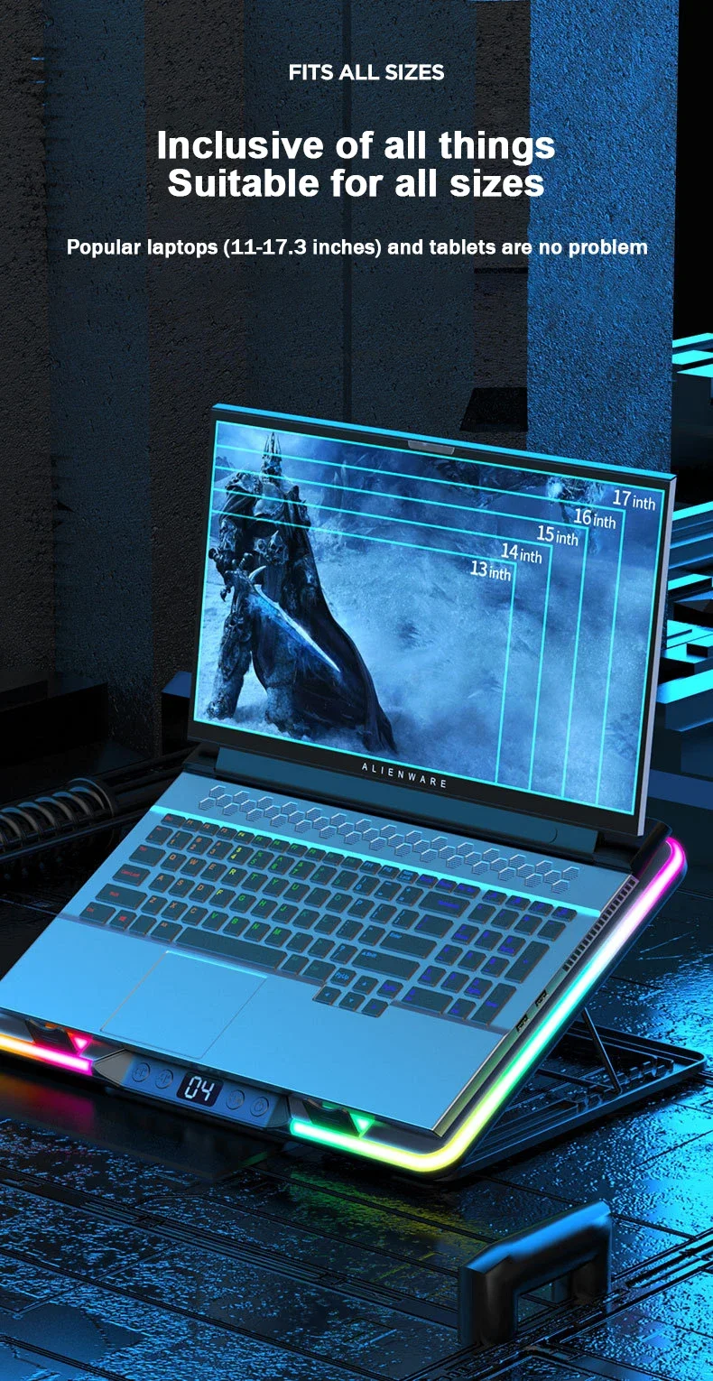 F36 HD Temperature Display RGB Gaming Laptop Air-cooler Cooling Stand Notebook Bracket w/ 2 Fans Suit for 11-17'' Laptop Holder F36 HD Temperature Display RGB Gaming Laptop Air-cooler Cooling Stand Notebook Bracket w/ 2 Fans Suit for 11-17'' Laptop Holder