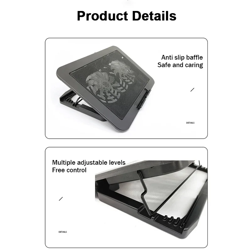 NCP-212 Gaming Laptop Air-cooled Cooler Bracket Base Support 12-17'' Tablet Notebook Dual Fan Cooling Pad Wind Speed Adjustable