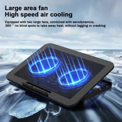 NCP-212 Gaming Laptop Air-cooled Cooler Bracket Base Support 12-17'' Tablet Notebook Dual Fan Cooling Pad Wind Speed Adjustable