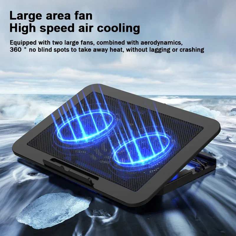 NCP-212 Gaming Laptop Air-cooled Cooler Bracket Base Support 12-17'' Tablet Notebook Dual Fan Cooling Pad Wind Speed Adjustable
