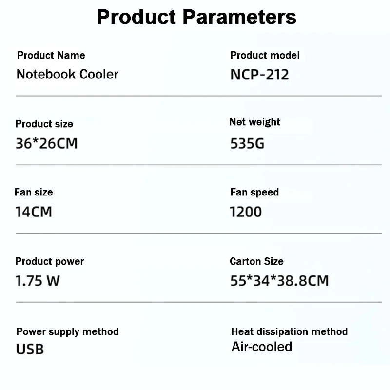 NCP-212 Gaming Laptop Air-cooled Cooler Bracket Base Support 12-17'' Tablet Notebook Dual Fan Cooling Pad Wind Speed Adjustable