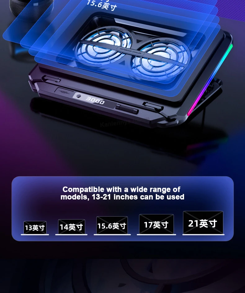 D15 2 Fans Notebook Cooler Stand W/ RGB Light 5 Angle Adjustable Foldable Gaming Laptop Cooling Pad Heat Sink for 13-21'' Laptop D15 2 Fans Notebook Cooler Stand W/ RGB Light 5 Angle Adjustable Foldable Gaming Laptop Cooling Pad Heat Sink for 13-21'' Laptop