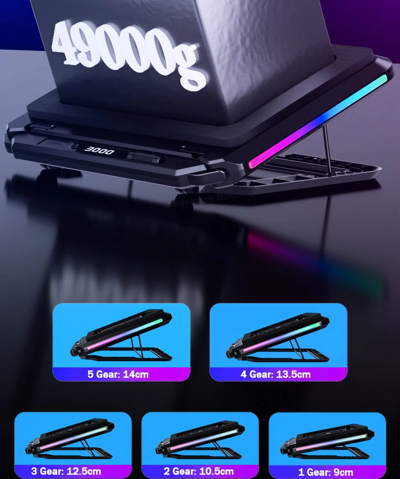 D15 2 Fans Notebook Cooler Stand W/ RGB Light 5 Angle Adjustable Foldable Gaming Laptop Cooling Pad Heat Sink for 13-21'' Laptop D15 2 Fans Notebook Cooler Stand W/ RGB Light 5 Angle Adjustable Foldable Gaming Laptop Cooling Pad Heat Sink for 13-21'' Laptop