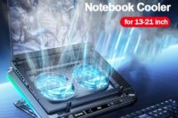 D15 2 Fans Notebook Cooler Stand W/ RGB Light 5 Angle Adjustable Foldable Gaming Laptop Cooling Pad Heat Sink for 13-21'' Laptop