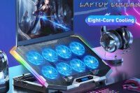 ICE COOREL Gaming RGB Laptop Cooler 12-18 Inch Led Screen Laptop Cooling Pad 3500 RPM 8 fans 2 USB Ports Notebook Cooler Stand