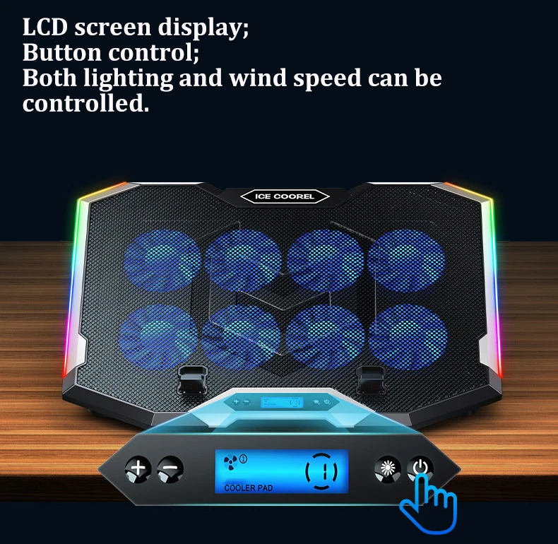 ICE COOREL Gaming RGB Laptop Cooler 12-18 Inch Led Screen Laptop Cooling Pad 3500 RPM 8 fans 2 USB Ports Notebook Cooler Stand ICE COOREL Gaming RGB Laptop Cooler 12-18 Inch Led Screen Laptop Cooling Pad 3500 RPM 8 fans 2 USB Ports Notebook Cooler Stand