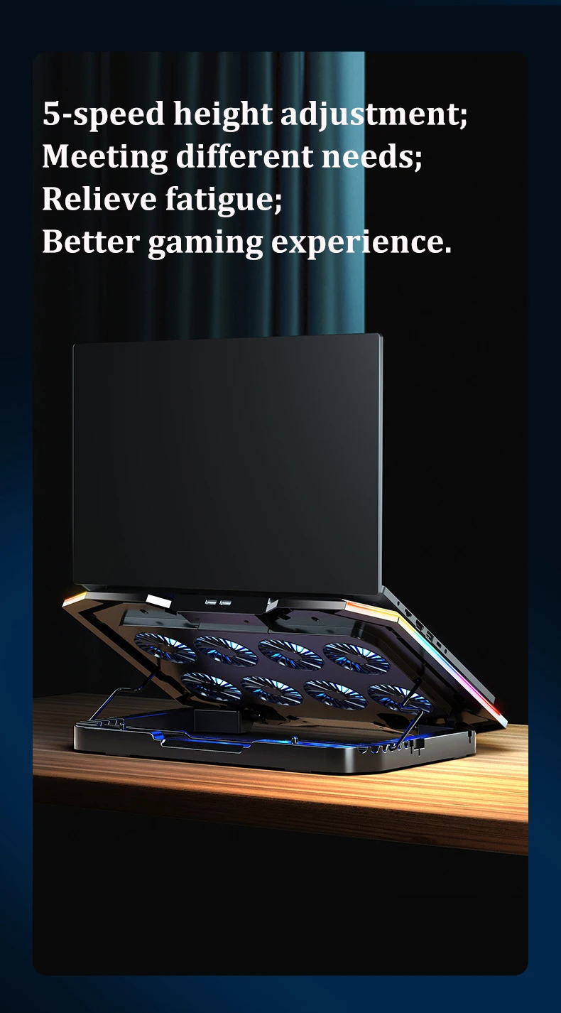 ICE COOREL Gaming RGB Laptop Cooler 12-18 Inch Led Screen Laptop Cooling Pad 3500 RPM 8 fans 2 USB Ports Notebook Cooler Stand ICE COOREL Gaming RGB Laptop Cooler 12-18 Inch Led Screen Laptop Cooling Pad 3500 RPM 8 fans 2 USB Ports Notebook Cooler Stand