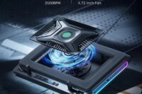 V10 RGB Laptop Cooler Stand with 4.72-Inch Powerful External Turbo Cooling Fan, Quickly Cools 13-17.3-Inch PCs, 4-Port USB C&A