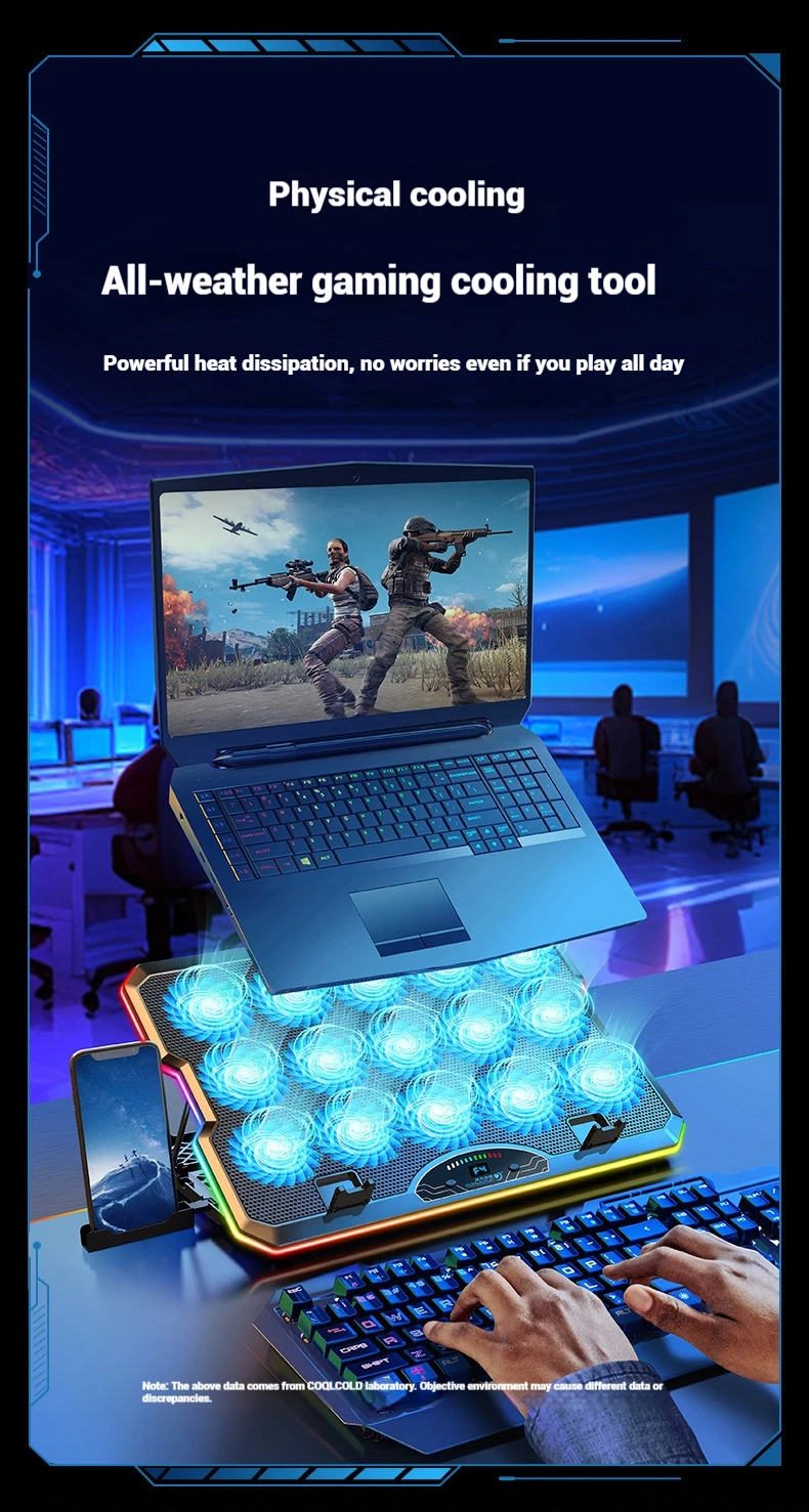 COOLCOLD F15 Gaming RGB Laptop Cooling Pad With 15 Quiet Fans For 12-17.3 Inch With USB TYPE-C Port Notebook Cooler Stand COOLCOLD F15 Gaming RGB Laptop Cooling Pad With 15 Quiet Fans For 12-17.3 Inch With USB TYPE-C Port Notebook Cooler Stand