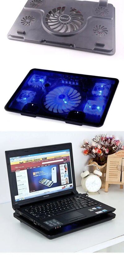 New Radiator Cooler Cooling For Laptop Pad 13 14 15 17" Inch With Five Fan Two USB Port Side-Proof Stand Notebook Light Heatsink - Image 6