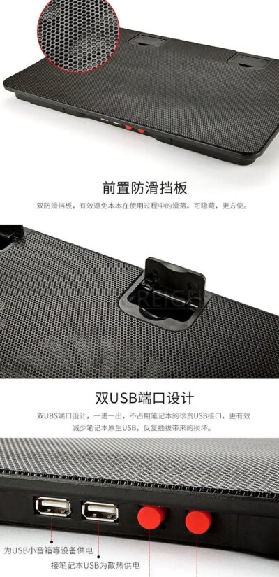New Radiator Cooler Cooling For Laptop Pad 13 14 15 17" Inch With Five Fan Two USB Port Side-Proof Stand Notebook Light Heatsink - Image 3