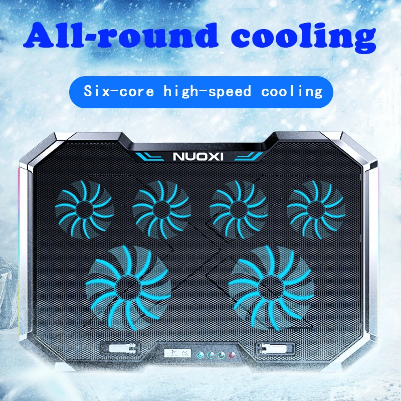NUOXI Gaming Laptop Cooler Six Fan Led Screen Two USB Port RGB Lighting Laptop Cooling Pad Notebook Stand for Laptop 12-17 inch NUOXI Gaming Laptop Cooler Six Fan Led Screen Two USB Port RGB Lighting Laptop Cooling Pad Notebook Stand for Laptop 12-17 inch