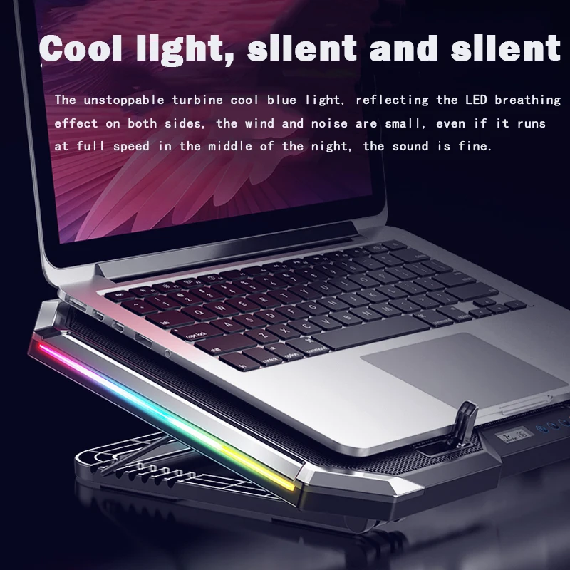 NUOXI Gaming Laptop Cooler Six Fan Led Screen Two USB Port RGB Lighting Laptop Cooling Pad Notebook Stand for Laptop 12-17 inch NUOXI Gaming Laptop Cooler Six Fan Led Screen Two USB Port RGB Lighting Laptop Cooling Pad Notebook Stand for Laptop 12-17 inch