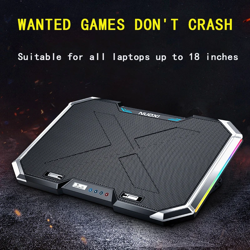 NUOXI Gaming Laptop Cooler Six Fan Led Screen Two USB Port RGB Lighting Laptop Cooling Pad Notebook Stand for Laptop 12-17 inch NUOXI Gaming Laptop Cooler Six Fan Led Screen Two USB Port RGB Lighting Laptop Cooling Pad Notebook Stand for Laptop 12-17 inch