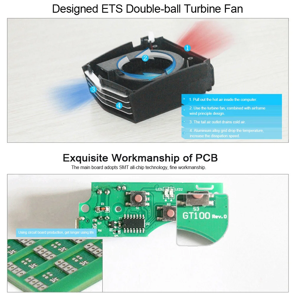 IETS USB Laptop Fan Cooler with Temperature Display Notebook Radiator Rapid Cooling Adjustable Speed Auto-Temp Detection