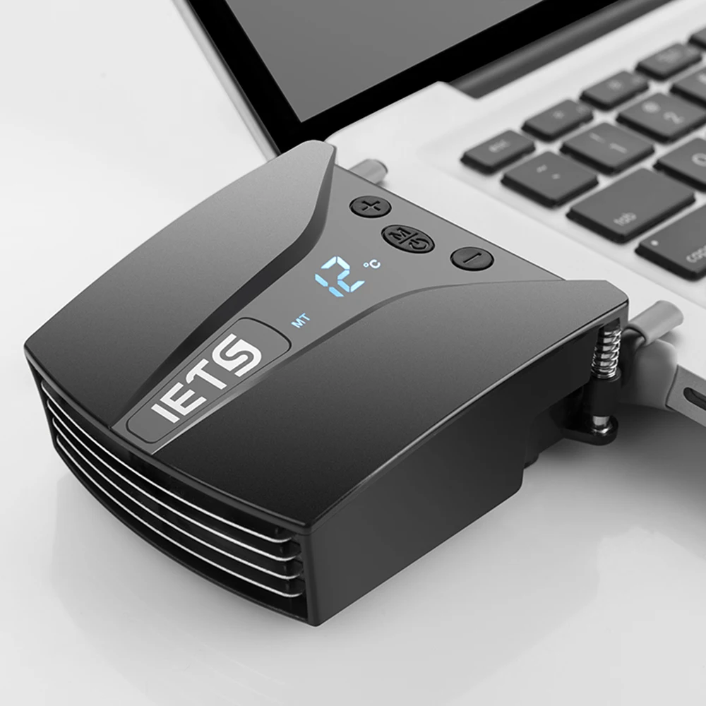IETS USB Laptop Fan Cooler with Temperature Display Notebook Radiator Rapid Cooling Adjustable Speed Auto-Temp Detection