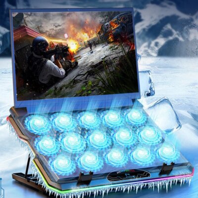 NEW Coolcold Laptop Cooler RGB Gaming Notebook Cool Stand Ergonomics 15 Fans USB TYPE-C Ports With HD Display For 12-17.3 inch - Image 4