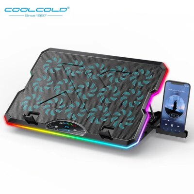 NEW Coolcold Laptop Cooler RGB Gaming Notebook Cool Stand Ergonomics 15 Fans USB TYPE-C Ports With HD Display For 12-17.3 inch - Image 2