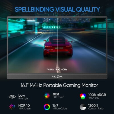 ARZOPA 16.1 inch 100% sRGB 144Hz Portable Monitor Gaming  Laptop Display with Type C Mini HDMI For PS/Steam/Deck/Switch/PC/Mac - Image 2