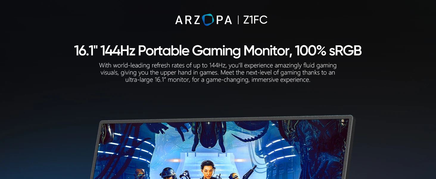 ARZOPA 16.1 inch 100% sRGB 144Hz Portable Monitor Gaming  Laptop Display with Type C Mini HDMI For PS/Steam/Deck/Switch/PC/Mac