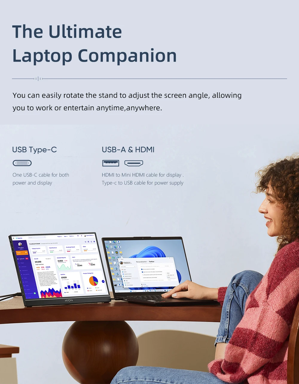 ARZOPA 16inch 2K Portable Monitor 16:10 IPS Screen with type-c mini hdmi Second Display for MAC/Laptop/PC/Xbox/PS4/5/Switch,Z1RC